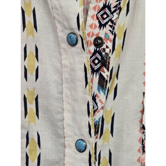 Wrangler Womens XS Western Turquois Pearl Snap Shirt Cotton Aztec Cowgirl - Picture 7 of 9